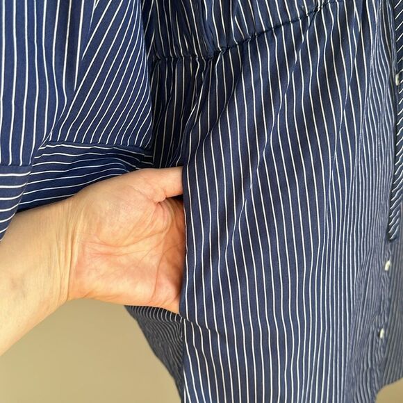 Zara Blue & White Striped Button Down Shirt Dress Side Pockets EUC Size S - Picture 6 of 12